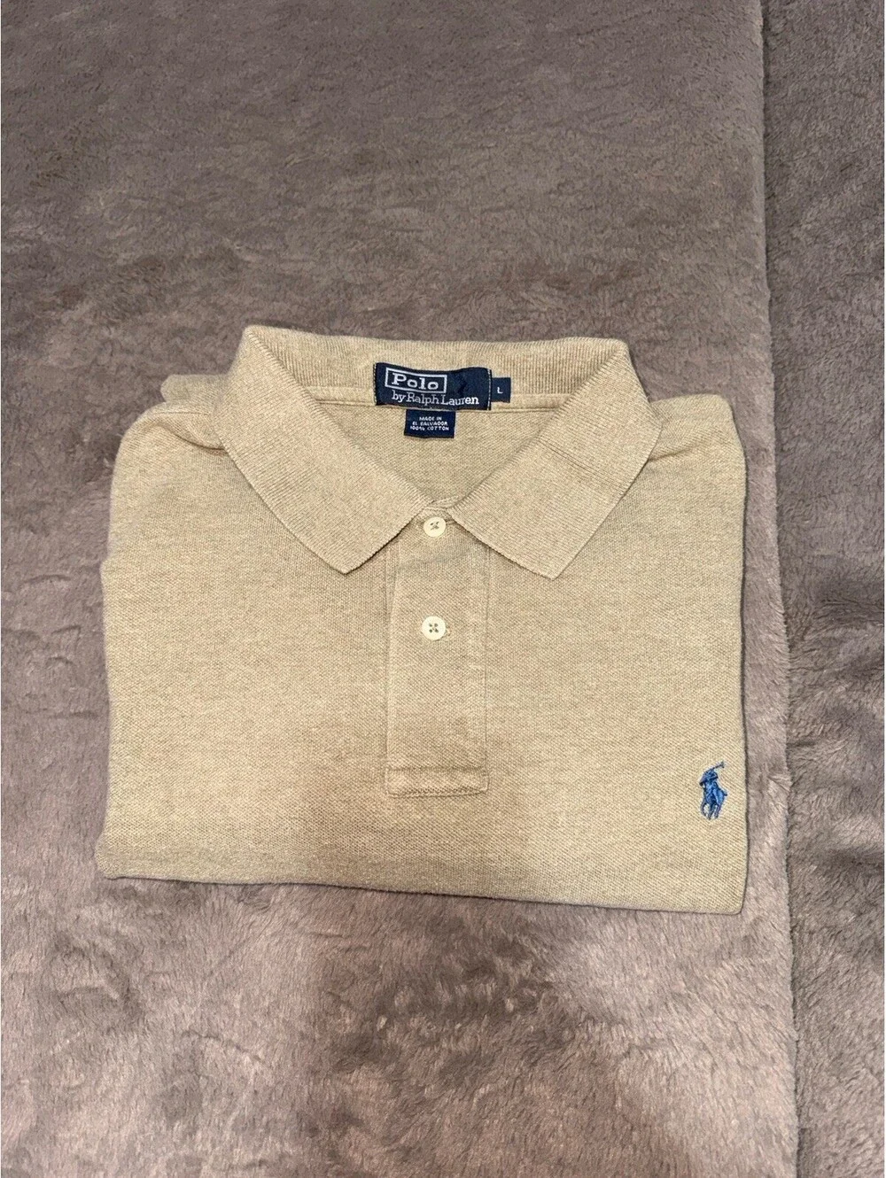 Polo Ralph Lauren Polo Mens Large  Beige Short Sleeve Cotton